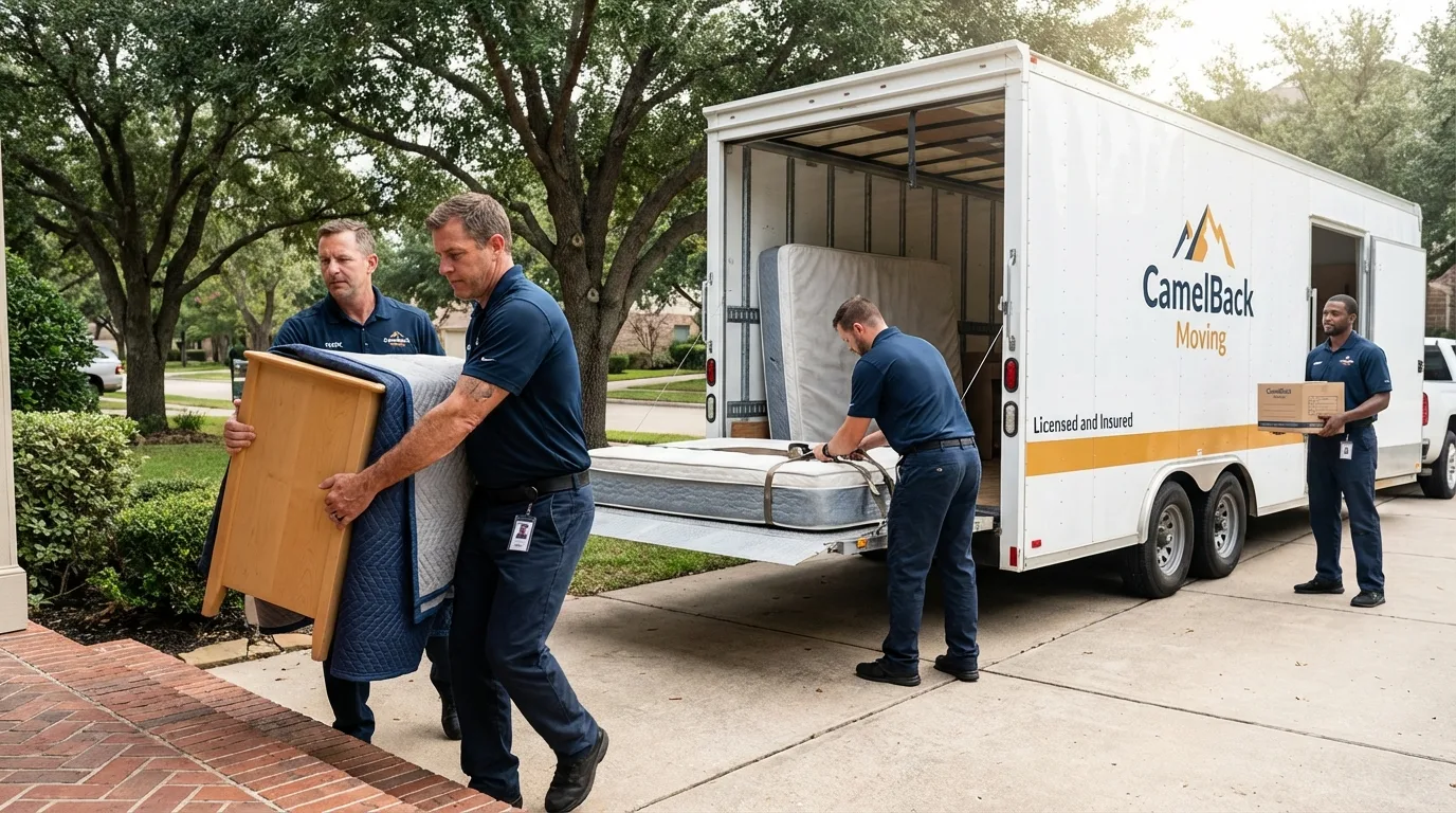 Crew loading residential truck for cross-state move from Miami, TX