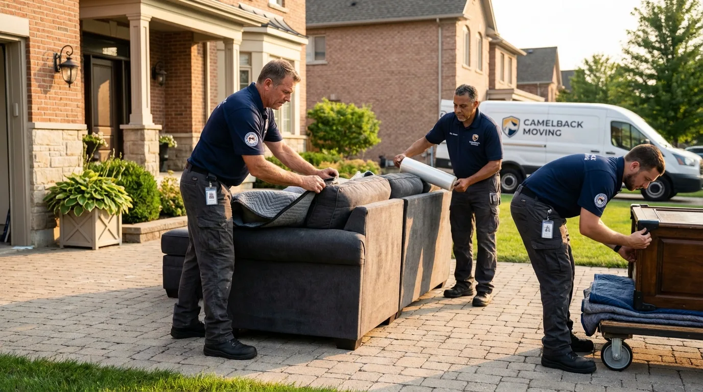 Large estate moving crew wrapping furniture in Miami, TX