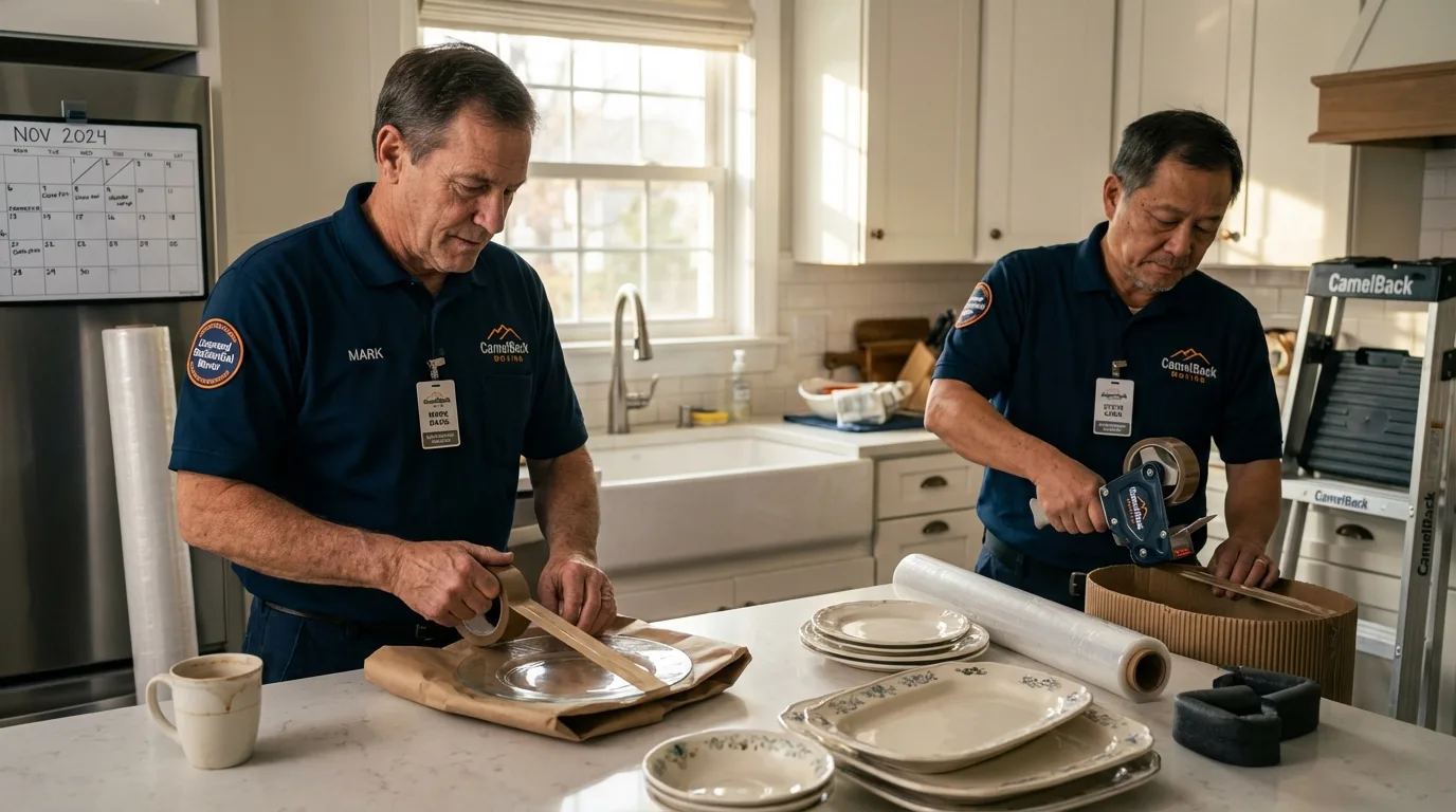 Professional crew packing kitchen dishware in Miami, TX